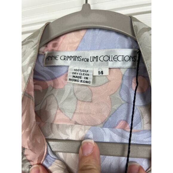 Anne Crimmins for Umi Collections 80s Silk Blouse Skirt Set Pastels Satin Sz 14 - Picture 5 of 12